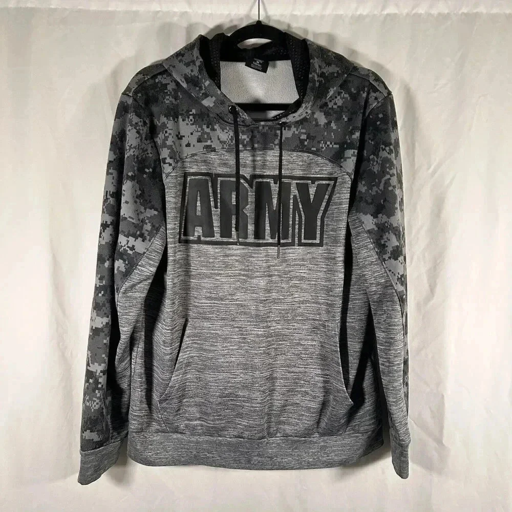 ARMY Hoodie Men's Medium Grey Camo Drawstring Pockets Long Sleeve Pullover